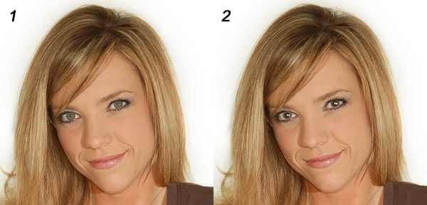 2 images of same woman one with dilated pupils