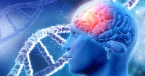 3D medische achtergrond met hersenen en DNA-strengen